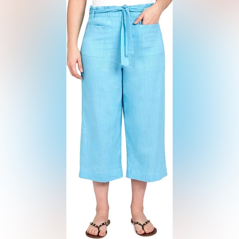 Ruby Rd. Woman Paradise Palms Aqua Capri Pants Size 2X Linen Blend NWT